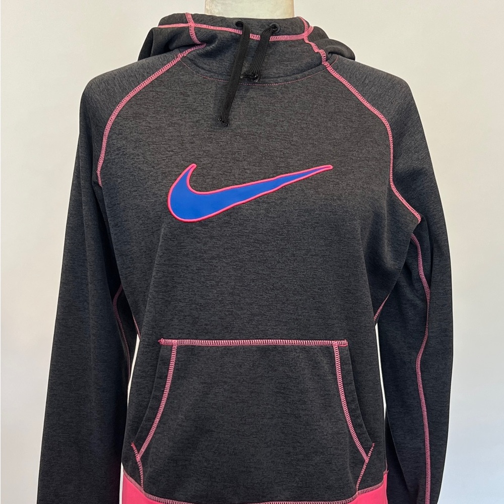 WLSS016 Nike Charcoal Gray and Pink Hoodie With Kangaroo Pocket and Thumb Holes
